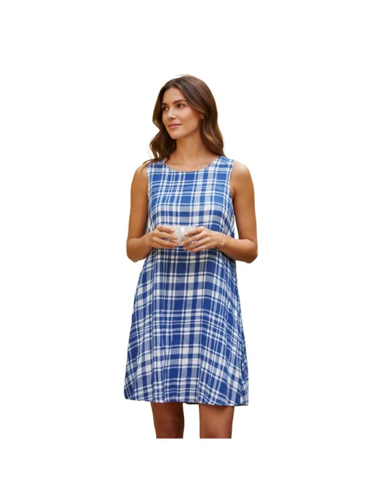 Love Tree Blue White Plaid Sleeve Dress Large - Picture 1 of 7